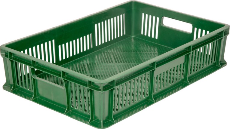 Ящик 600х400х140 мм перфорированный с ручками зеленый купить в Краснодаре