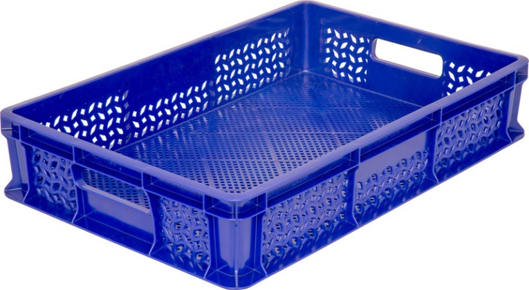 Ящик 600х400х120 перфорированный, с ручками синий купить в Краснодаре