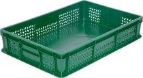 Ящик 600х400х120 мороз. дно сплошное, стенки перфорированные, без ручек зелёный