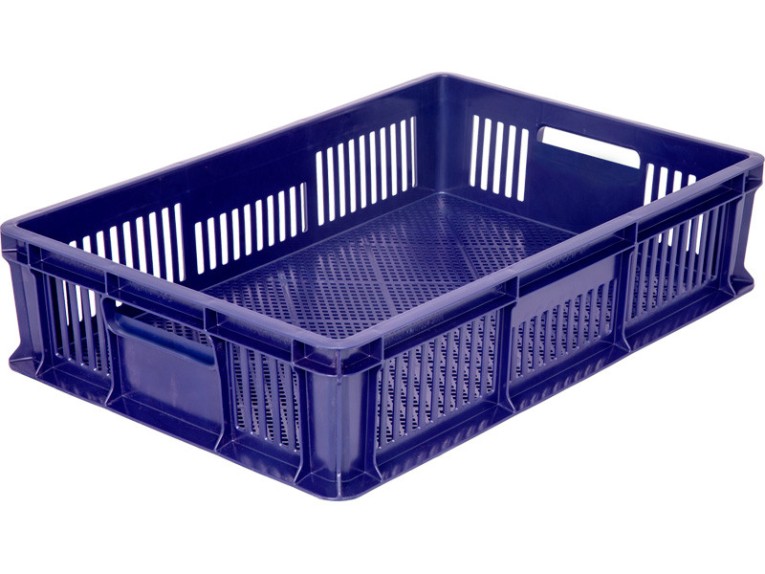 Ящик 600х400х140 мм перфорированный с полузакрытой ручкой синий купить в Краснодаре