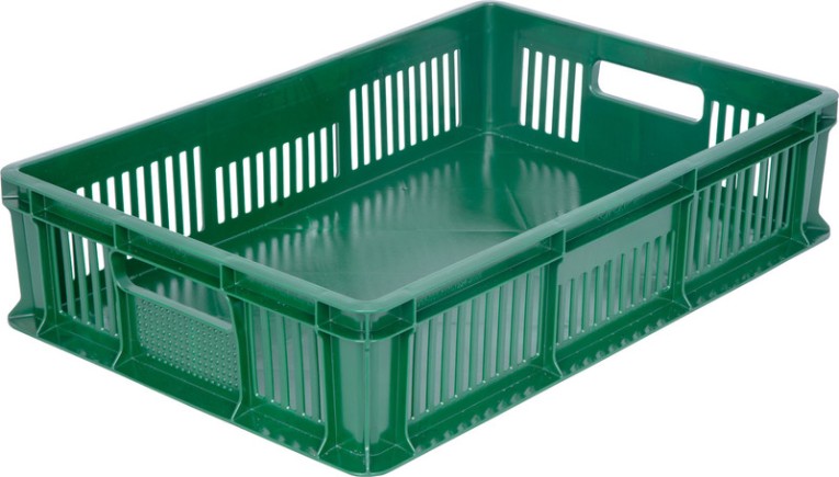 Ящик 600х400х140 мм дно сплош.стенки перф.с ручками зеленый купить в Краснодаре Ящик 600х400х140 мм дно сплош.стенки перф.с ручками зеленый купить в Краснодаре