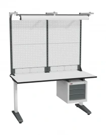 Стол монтажный ДиКом СР-150-01, ESD Thermopal, нерегулируемый, экран Э3, с подвесной тумбой, со светильником Стол монтажный ДиКом СР-150-01, ESD Thermopal, нерегулируемый, экран Э3, с подвесной тумбой, со светильником