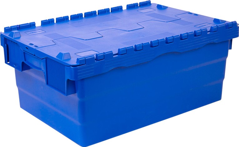 Ящик п/э 600х400х250 сплошной синий с крышкой купить в Краснодаре