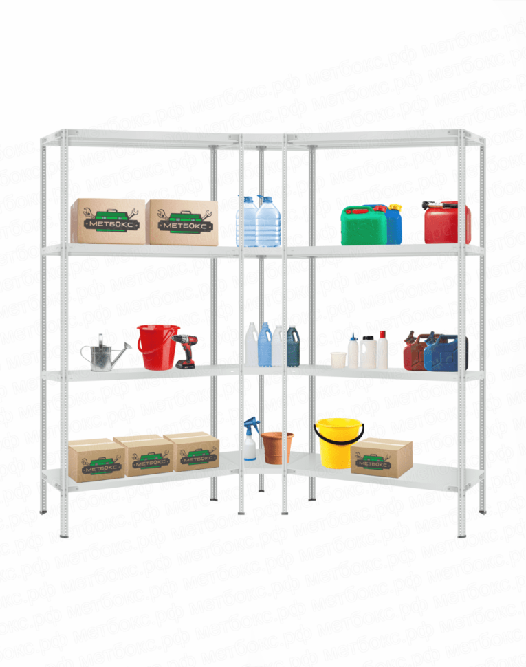 Стеллаж угловой 2000х1500х1500 (4 яруса глубиной 300мм) купить в Краснодаре Стеллаж угловой 2000х1500х1500 (4 яруса глубиной 300мм) купить в Краснодаре