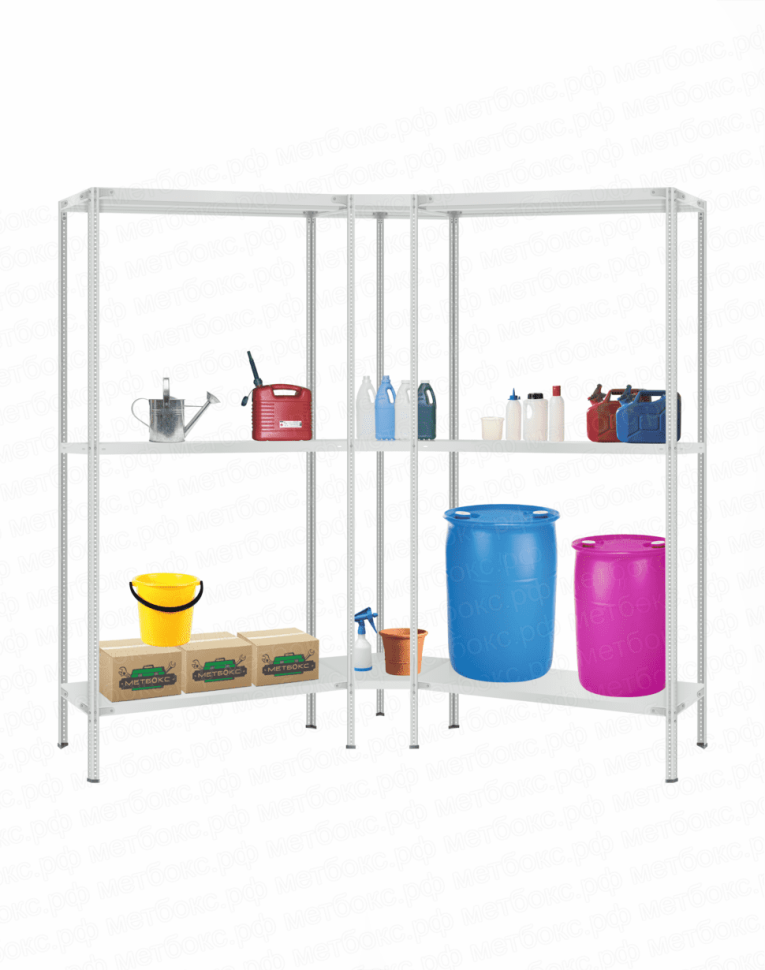 Стеллаж угловой 2000х1600х1600 (3 яруса глубиной 400мм) купить в Краснодаре Стеллаж угловой 2000х1600х1600 (3 яруса глубиной 400мм) купить в Краснодаре