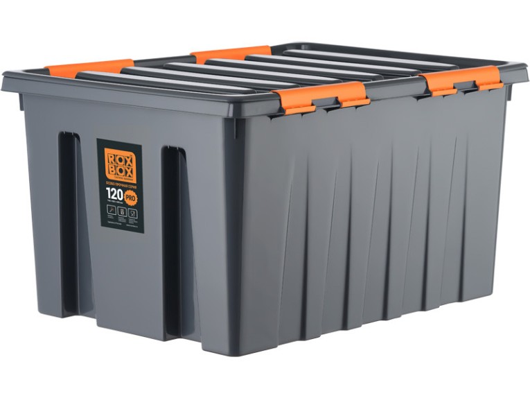 Контейнер особопрочный Rox Box PRO 120 (740х565х400 мм с крышкой и клипсами, на роликах, антрацит) купить в Краснодаре