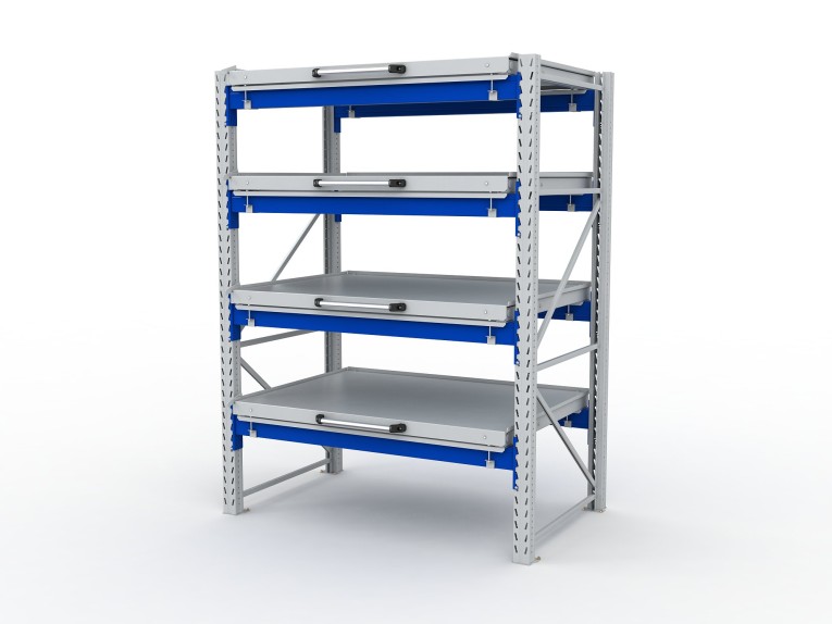Стеллаж с выкатными платформами S-HEAVY 1000/1300 (4 яруса хранения) купить в Краснодаре
